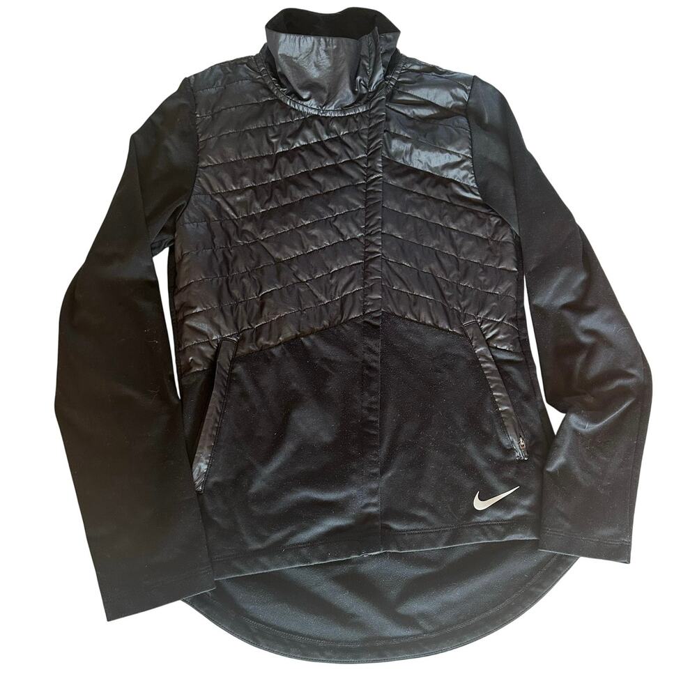 Nike Essential Puffer-Panel Running Jacket women’s black XS asymmetrical zip up